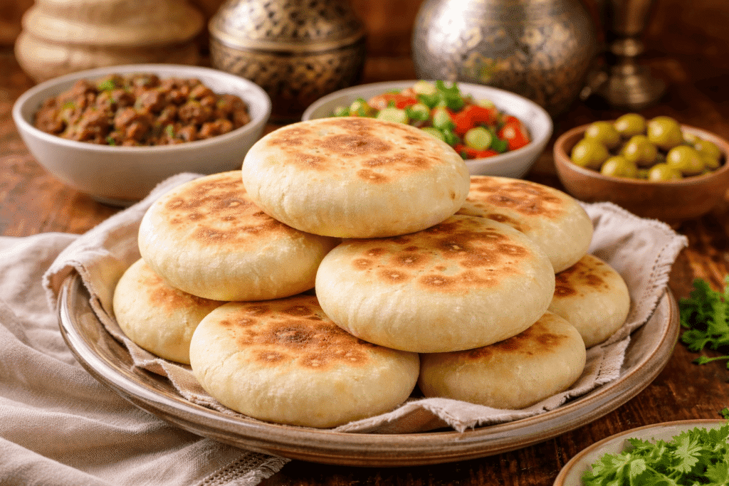 Batbout marroquí casero recién hecho en sartén