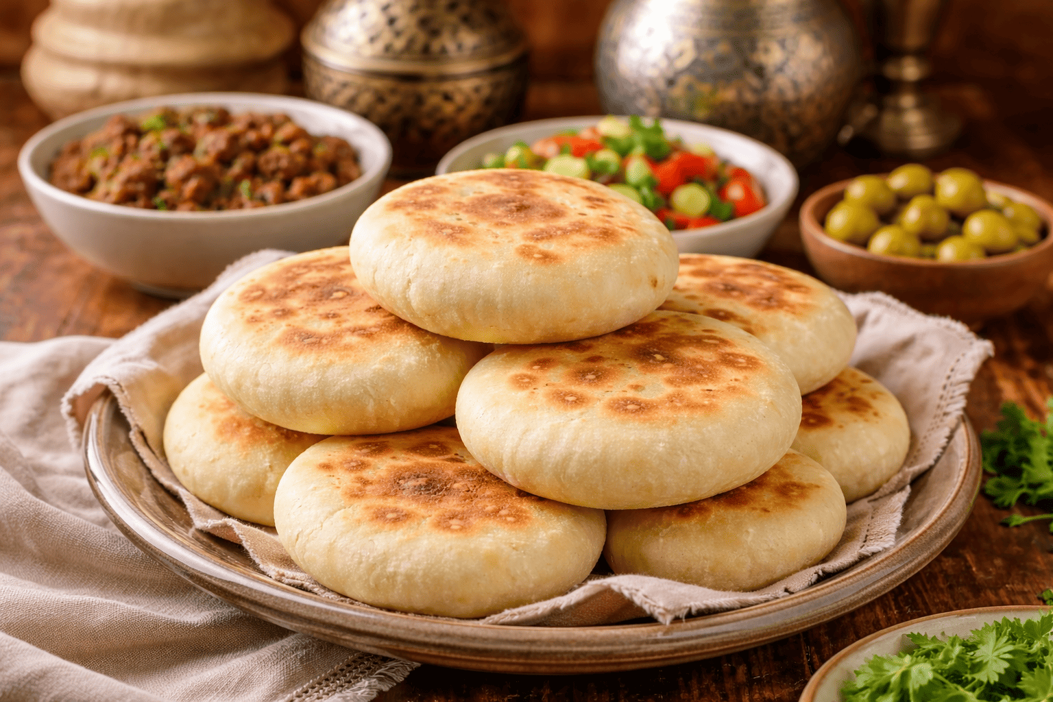 Batbout marroquí casero recién hecho en sartén